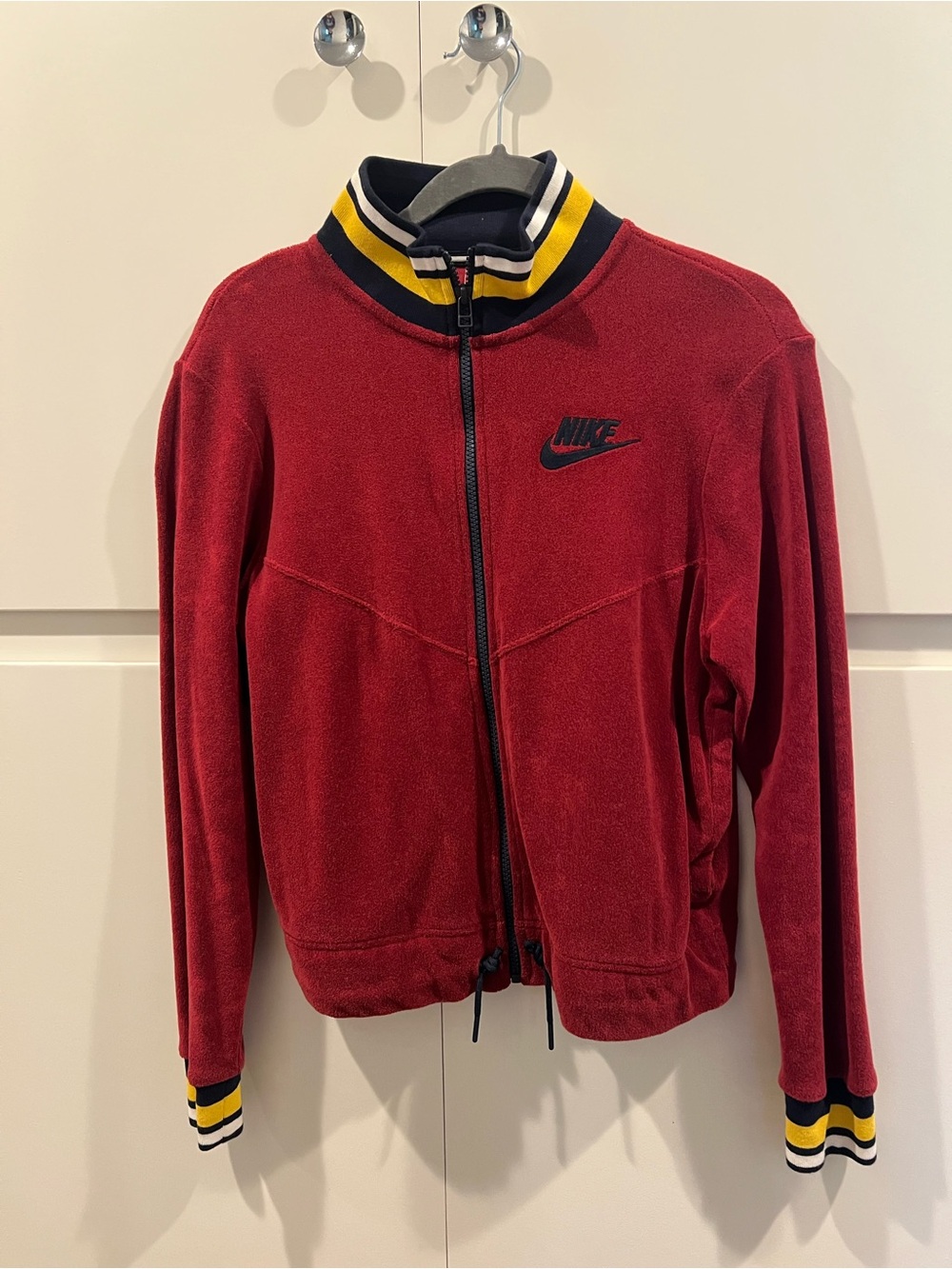 Nike Maroon Full-Zip Velour Jacket with Striped Collar